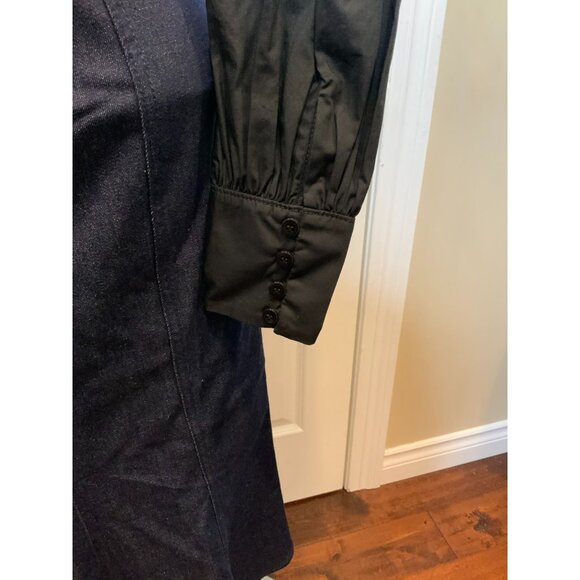 Marchesa Rosa Dark Wash Denim Layered Black Combo Collared Pencil Dress, Size 0 - Picture 7 of 8